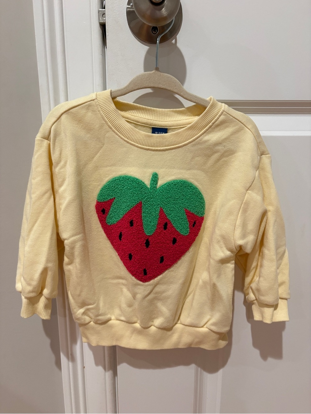 Old Navy Yellow Sweatshirt with Red & Green Strawberry Appliqué